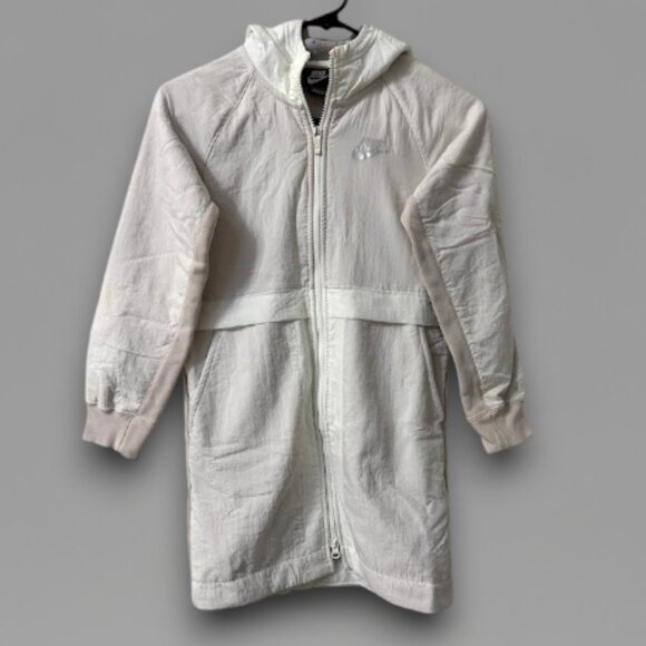 Nike Girls Hooded Jacket Beige Long Windbreaker Full Zip Youth Small S - Picture 4 of 16